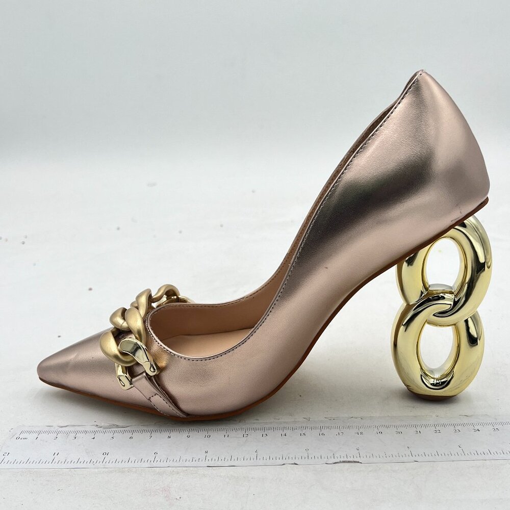 YDN Champagne Metallic Gold Chain High Heel Pointed Toe Chain Pump Party Shoes